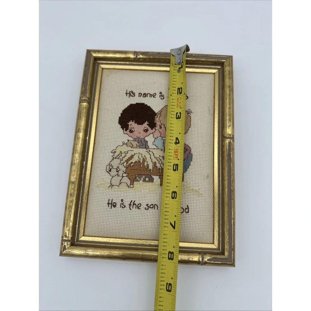 Completed Framed Cross Stitch Picture ‎ 'His Name Is Jesus' Precious Moments